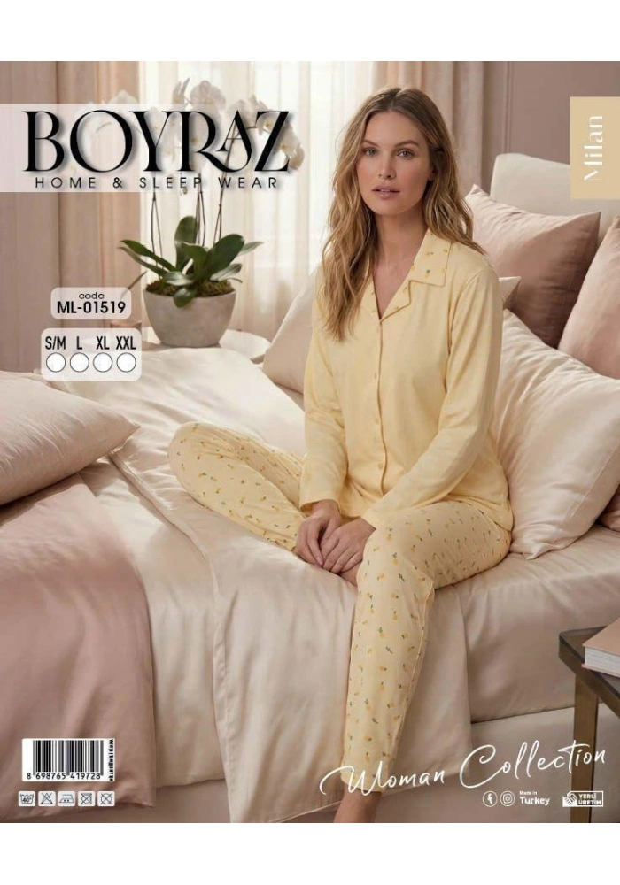 Boyraz ML-01519 Kadın Uzun Kol Boydan Düğmeli Pijama Takımı