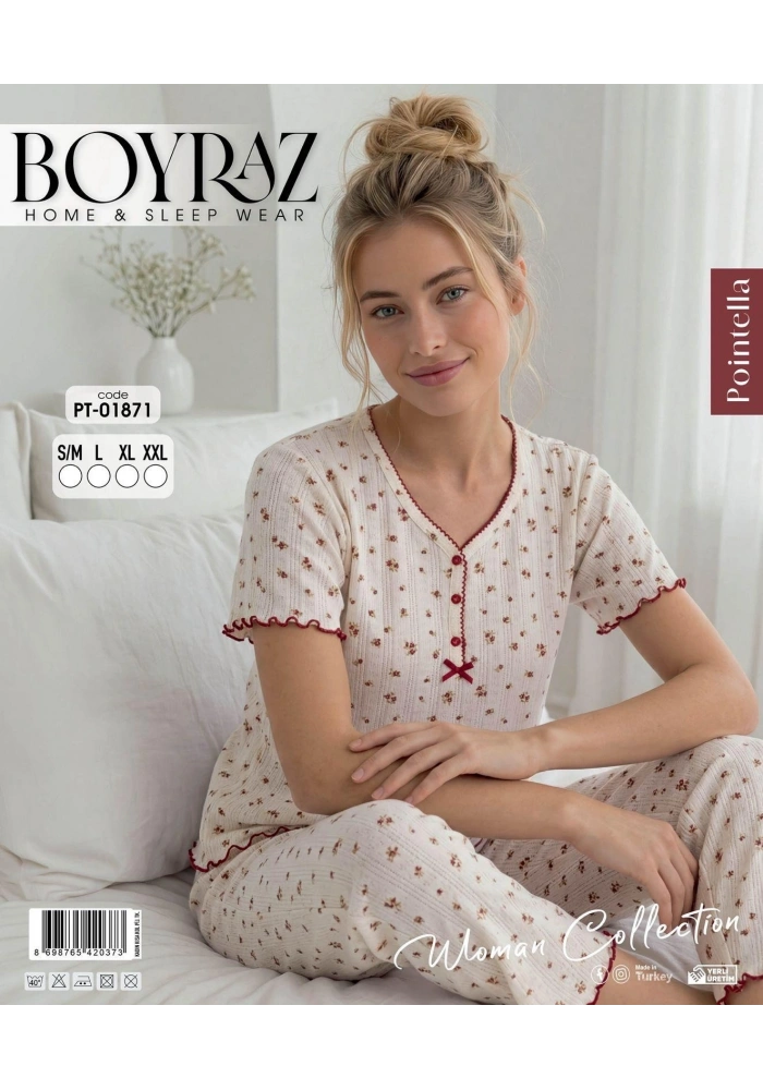 Boyraz PT-01871 Kadın Pointella Kısa Kol Pijama Takımı