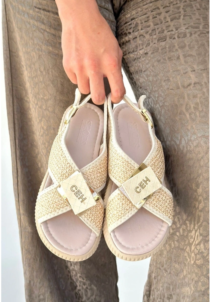 Cate Bej Hasır Cilt Sandalet