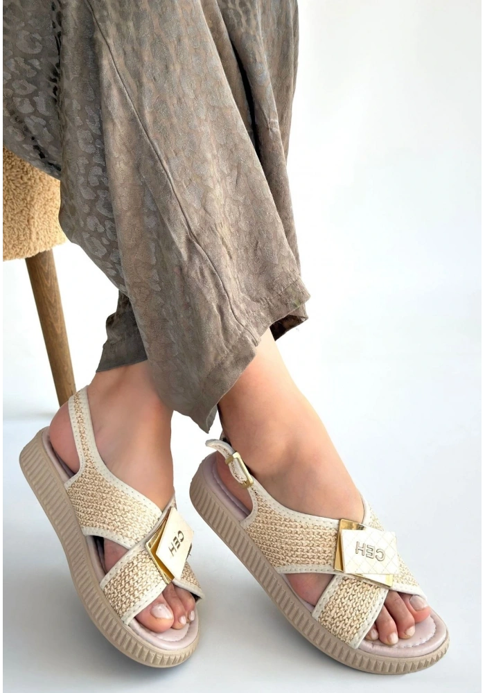Cate Bej Hasır Cilt Sandalet