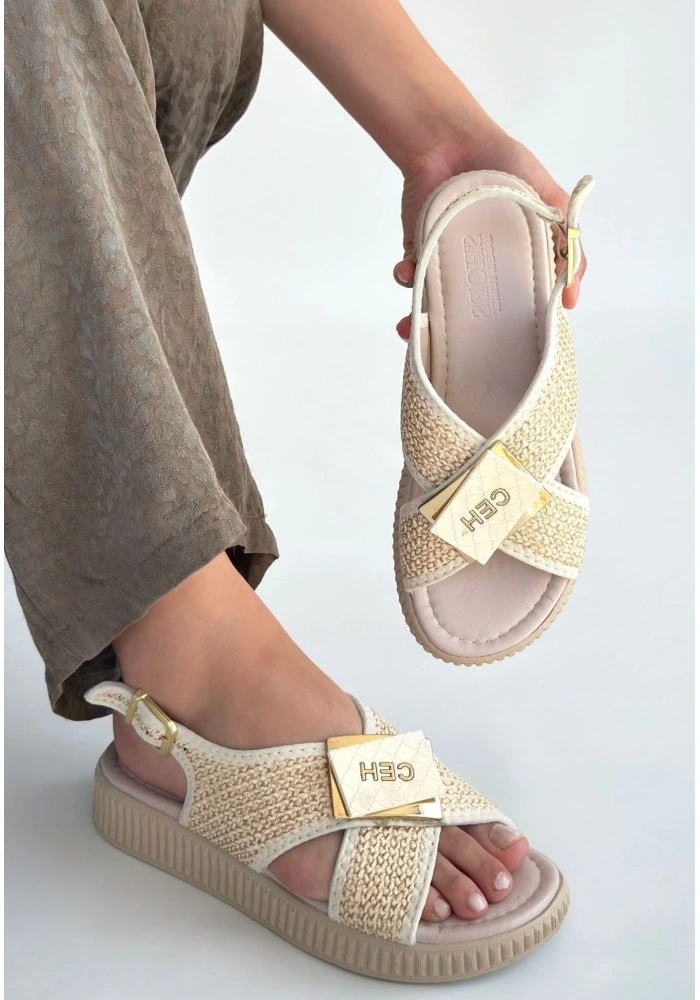 Cate Bej Hasır Cilt Sandalet