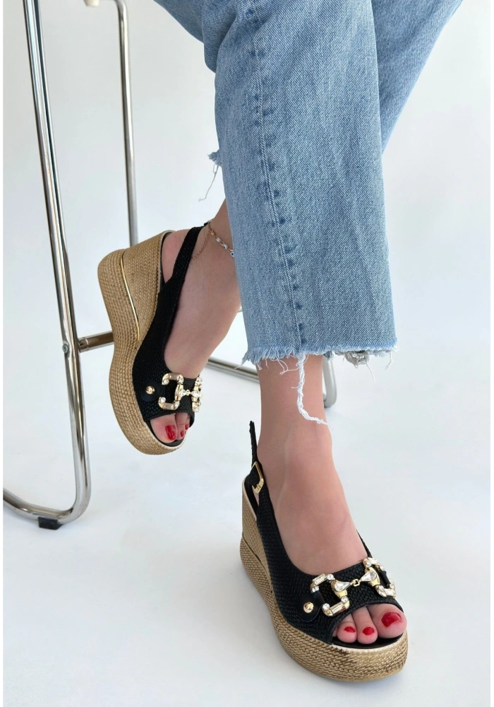 Caver Siyah Cilt Dolgu Topuk Sandalet