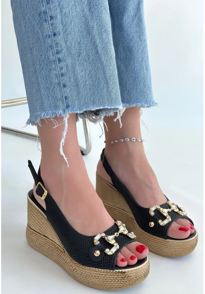 Caver Siyah Cilt Dolgu Topuk Sandalet