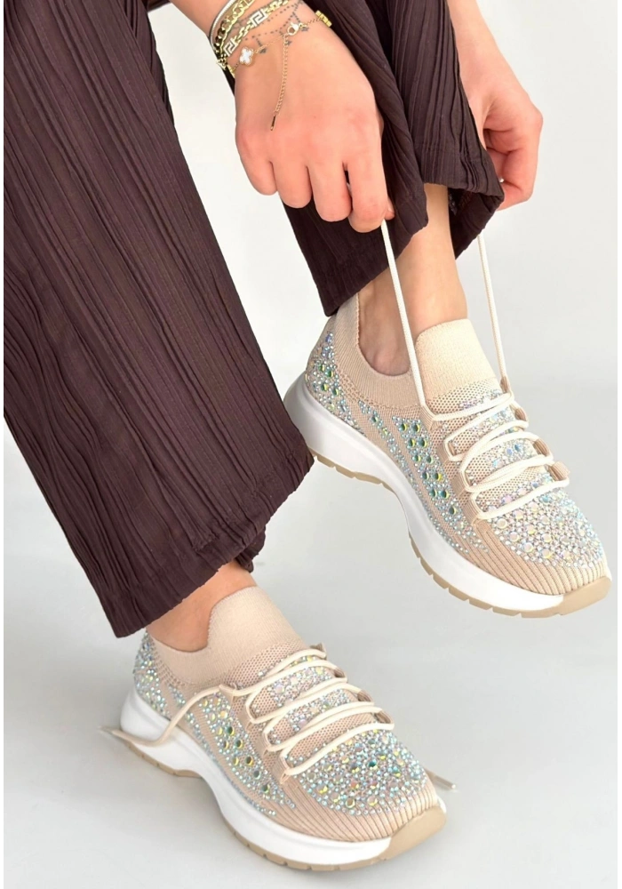 Ceas Bej Triko Bağcıklı Spor Ayakkabı