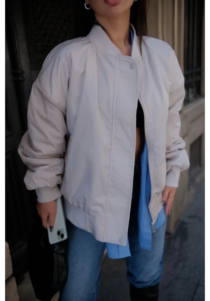 Cepli Bomber Ceket Mont - Beyaz