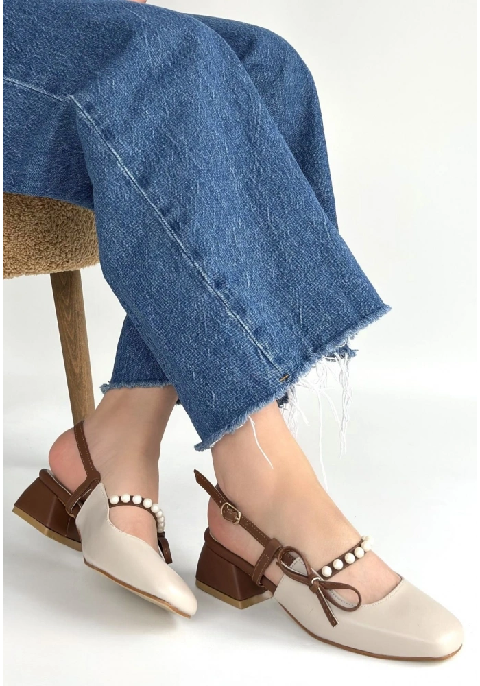 Ceyda Bej Cilt Taba Detaylı Topuklu Ayakkabı