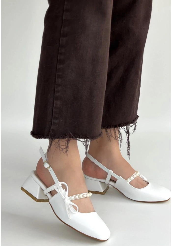 Ceyda Beyaz Cilt Topuklu Ayakkabı