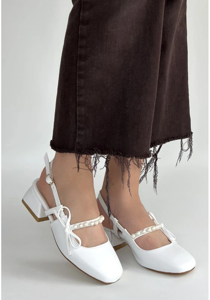 Ceyda Beyaz Cilt Topuklu Ayakkabı