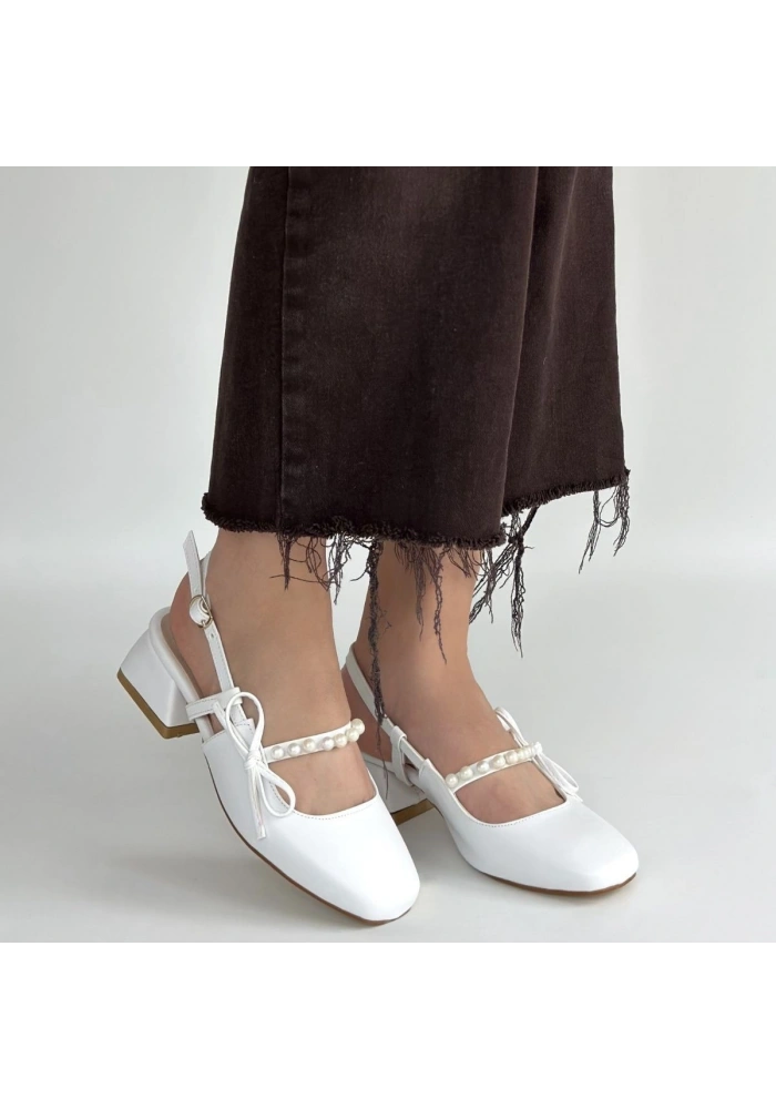 Ceyda Beyaz Cilt Topuklu Ayakkabı