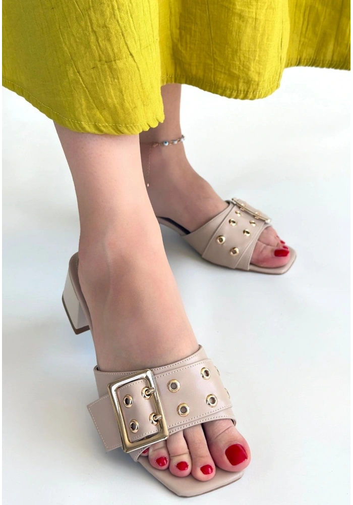 Ciey Bej Cilt Topuklu Terlik