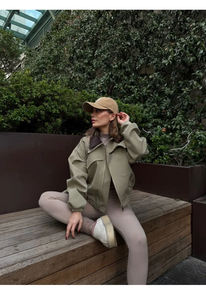 Çift Yakalı Ceket Mont - Yeşil