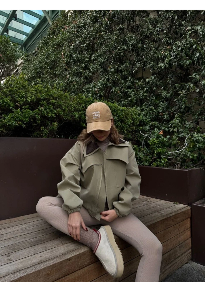 Çift Yakalı Ceket Mont - Yeşil