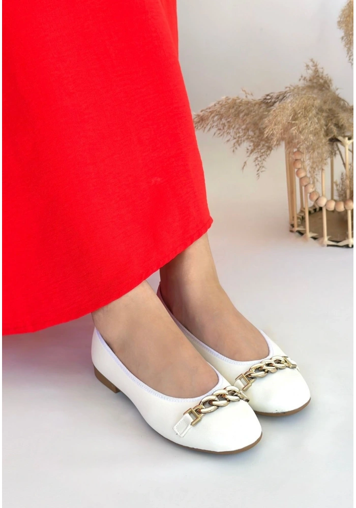 Cleo Beyaz Cilt Babet Ayakkabı