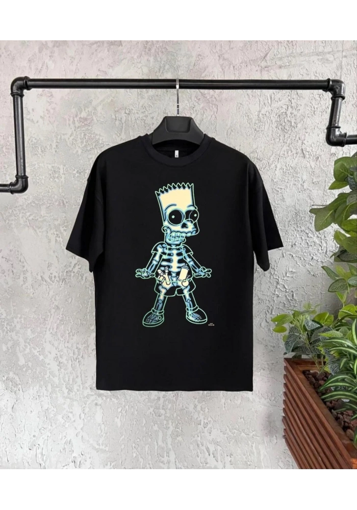 Çoçuk Bisiklet Yaka Kısa Kol Baskılı T-Shirt - Siyah