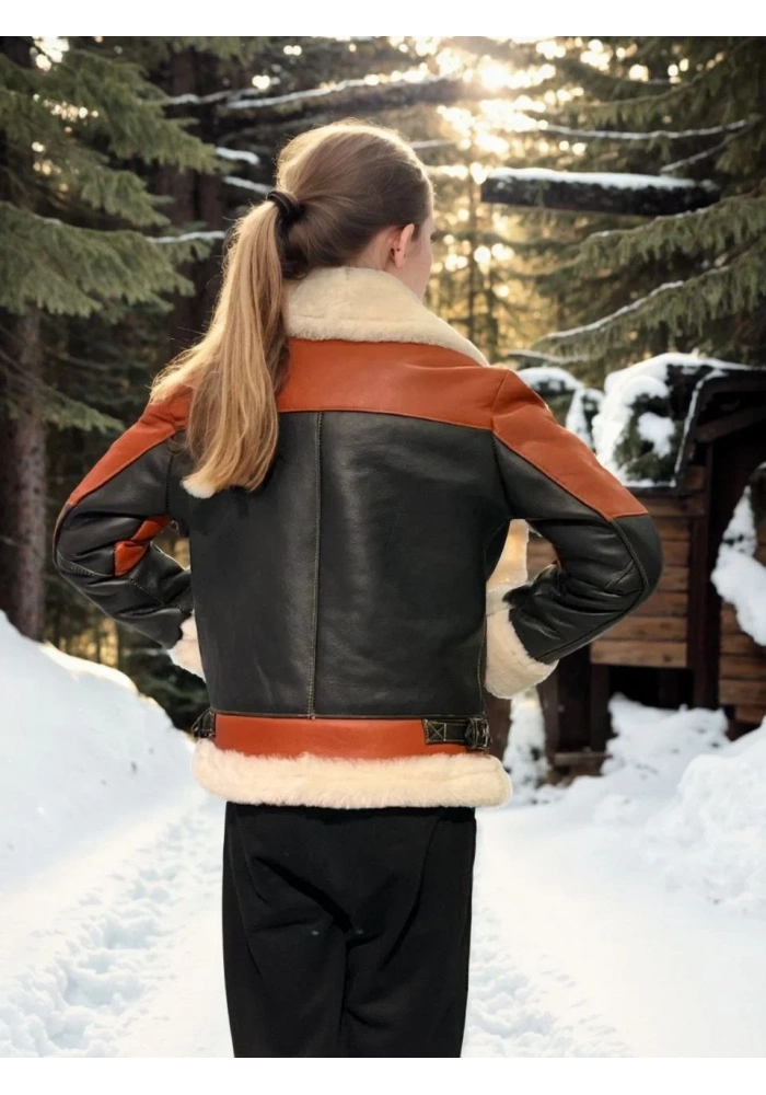 Çocuk Premium Doğal Yakalı Parçalı Kürk - Kiremit