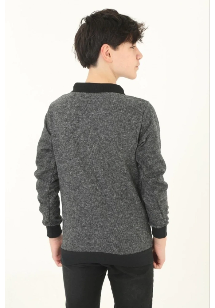 Çocuk Selanik Yaka Nakışlı Kazak - Gri