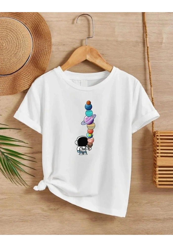 Çocuk Unisex Baskılı T-Shirt - Beyaz