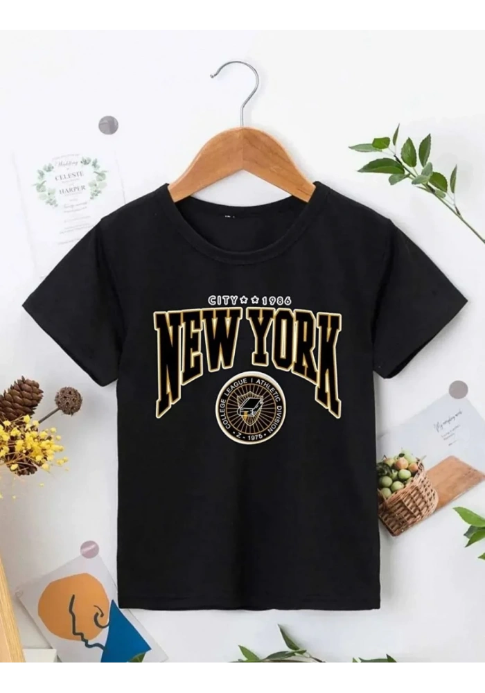 Çocuk Unisex Baskılı T-Shirt - Siyah