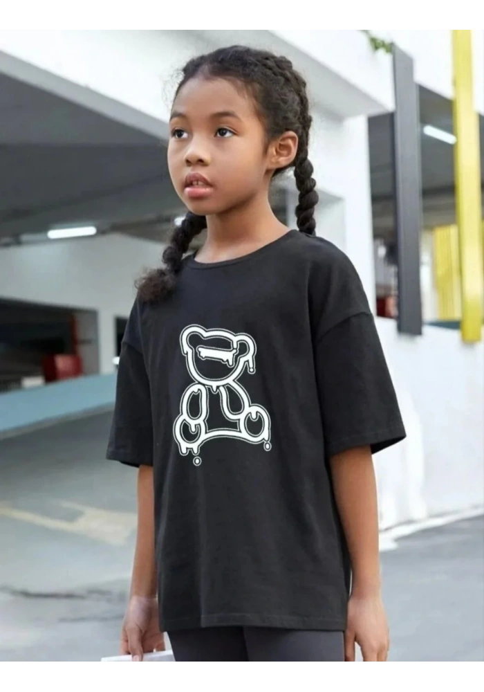 Çocuk Unisex Baskılı T-Shirt - Siyah