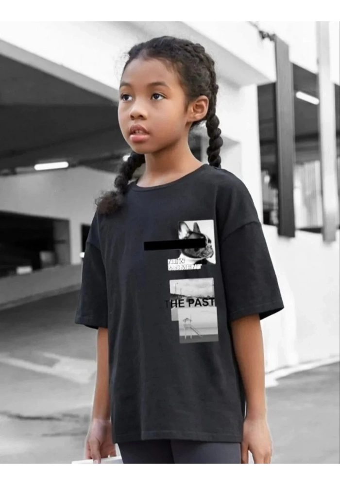 Çocuk Unisex Baskılı T-Shirt - Siyah