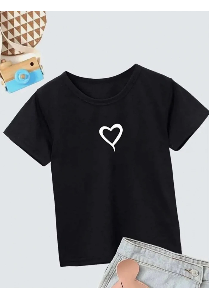 Çocuk Unisex Baskılı T-Shirt - Siyah