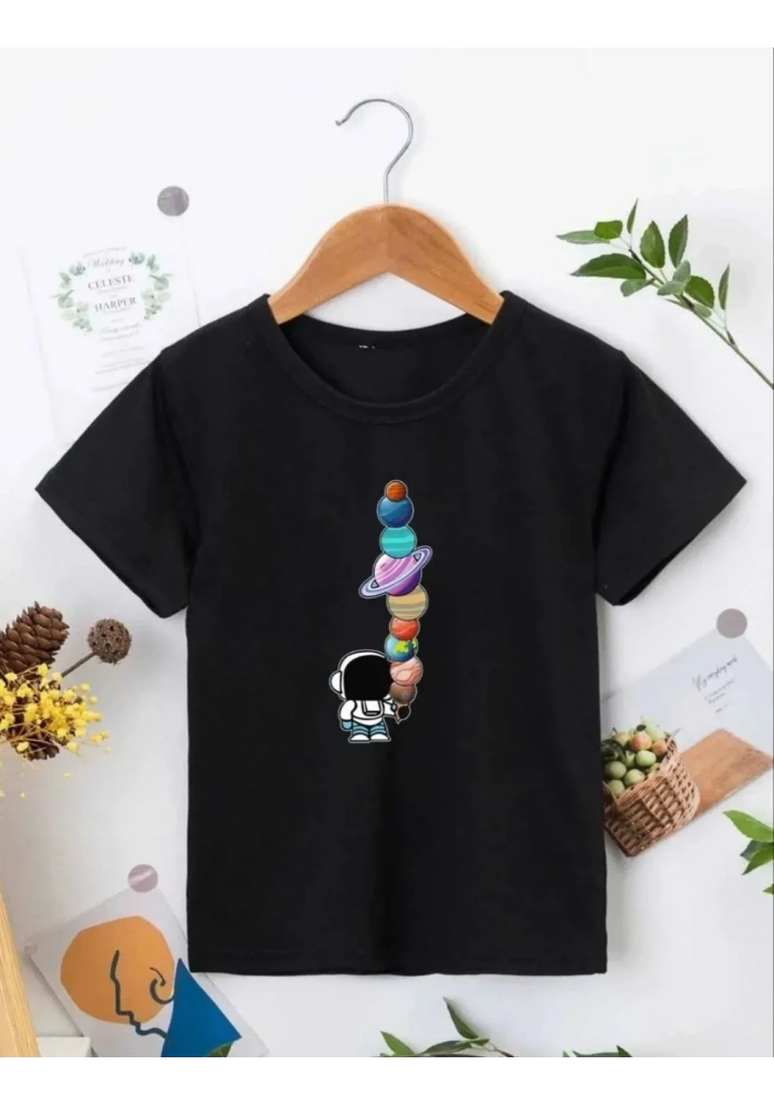Çocuk Unisex Baskılı T-Shirt - Siyah