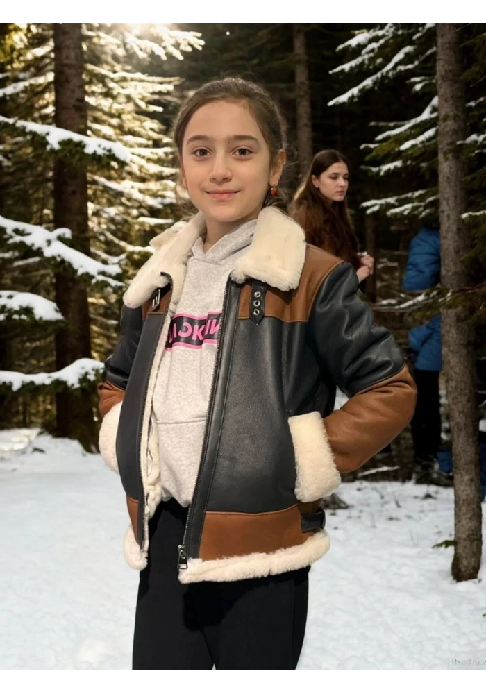 Çocuk Yakalı Parçalı Kürk - Kahve