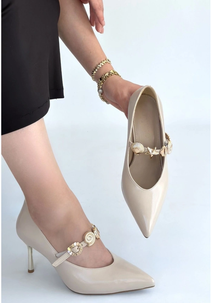 Conne Bej Cilt Stiletto Ayakkabı