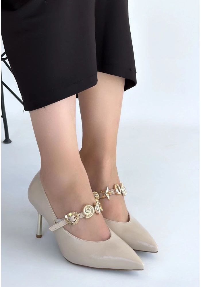 Conne Bej Cilt Stiletto Ayakkabı