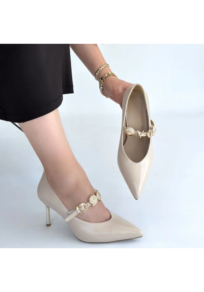 Conne Bej Cilt Stiletto Ayakkabı