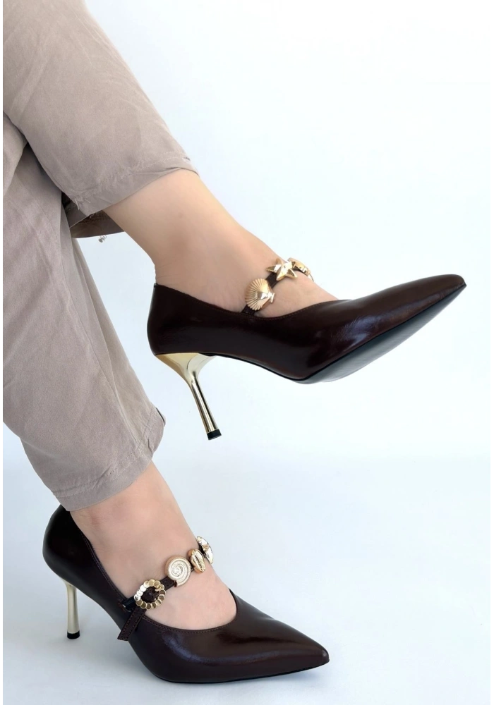 Conne Kahverengi Cilt Stiletto Ayakkabı