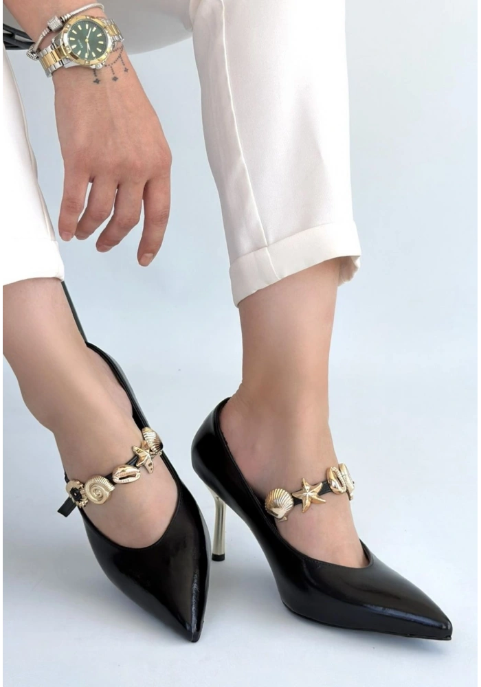 Conne Siyah Cilt Stiletto Ayakkabı