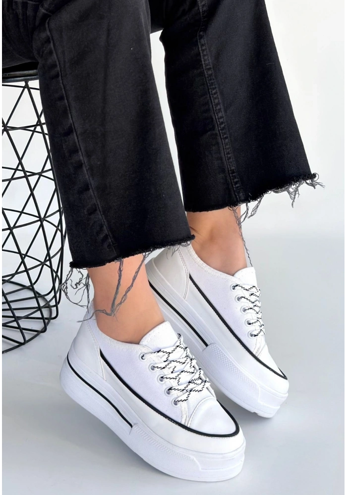 Dalen Beyaz Keten Bağcıklı Spor Ayakkabı