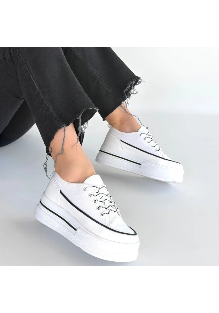 Dalen Beyaz Keten Bağcıklı Spor Ayakkabı