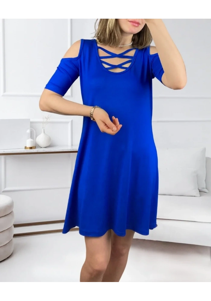 Dekolteli Bağcık Detay Viskon Kumaş Elbise