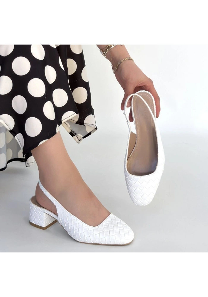 Dier Beyaz Cilt Topuklu Ayakkabı