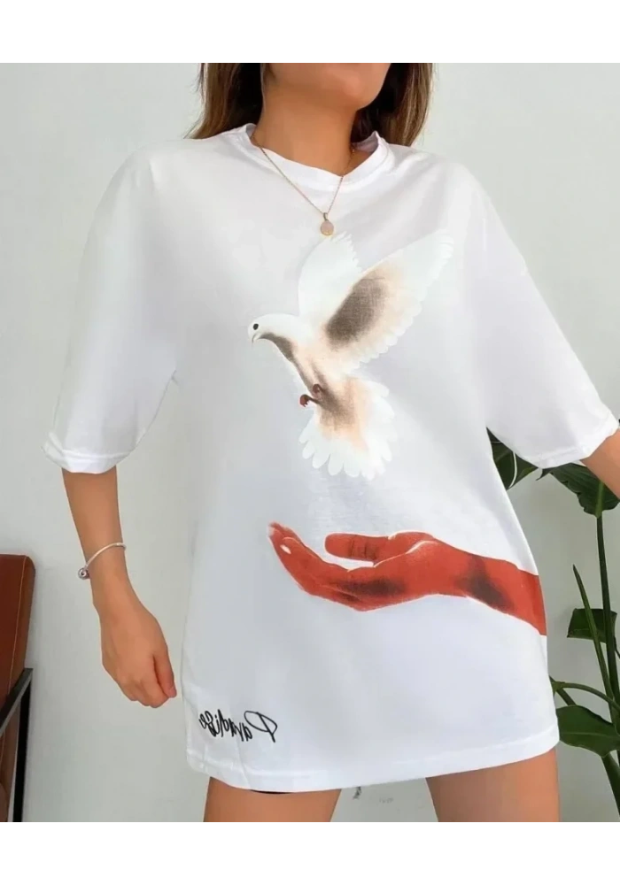 Dijital Baskılı T-Shirt - Beyaz