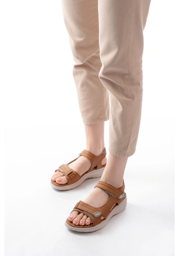 DM-363  Taba Baret Cırtlı Dikişli Günlük Kadın Sandalet