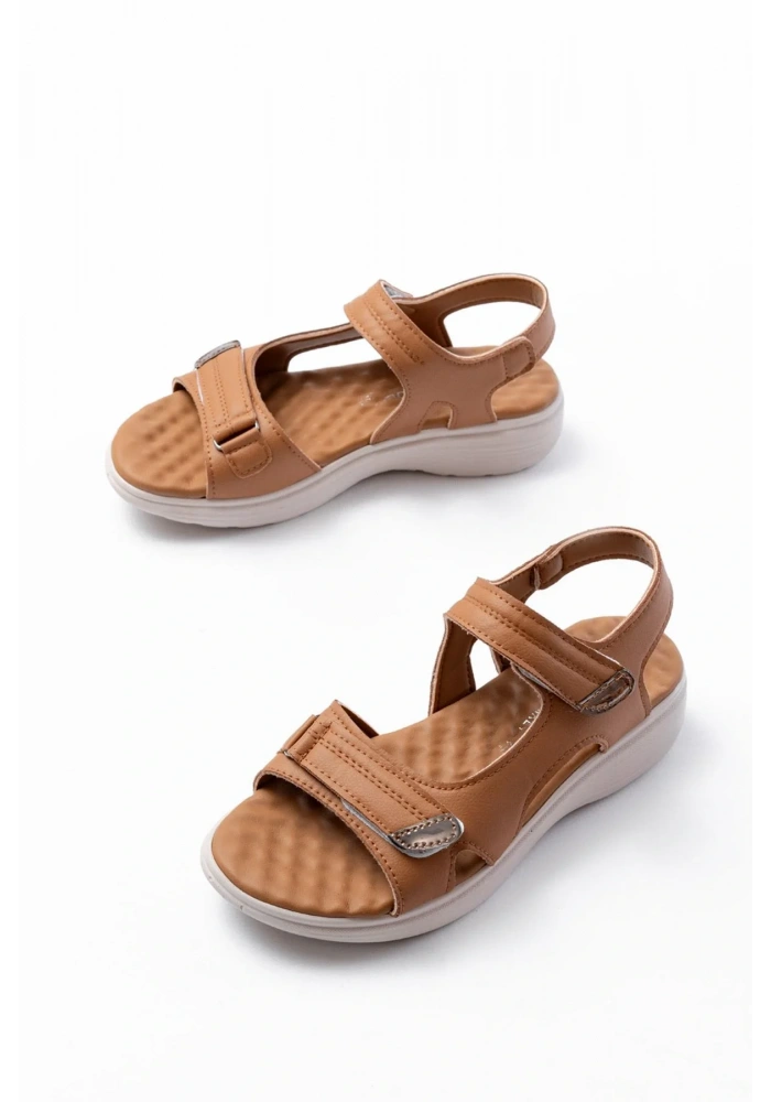 DM-363  Taba Baret Cırtlı Dikişli Günlük Kadın Sandalet