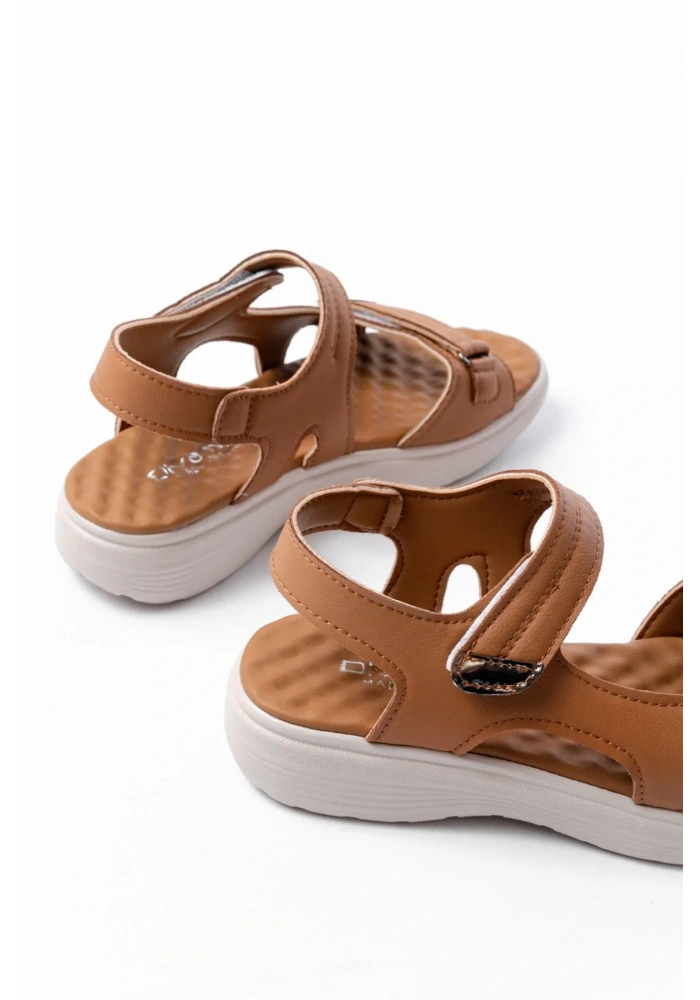 DM-363  Taba Baret Cırtlı Dikişli Günlük Kadın Sandalet