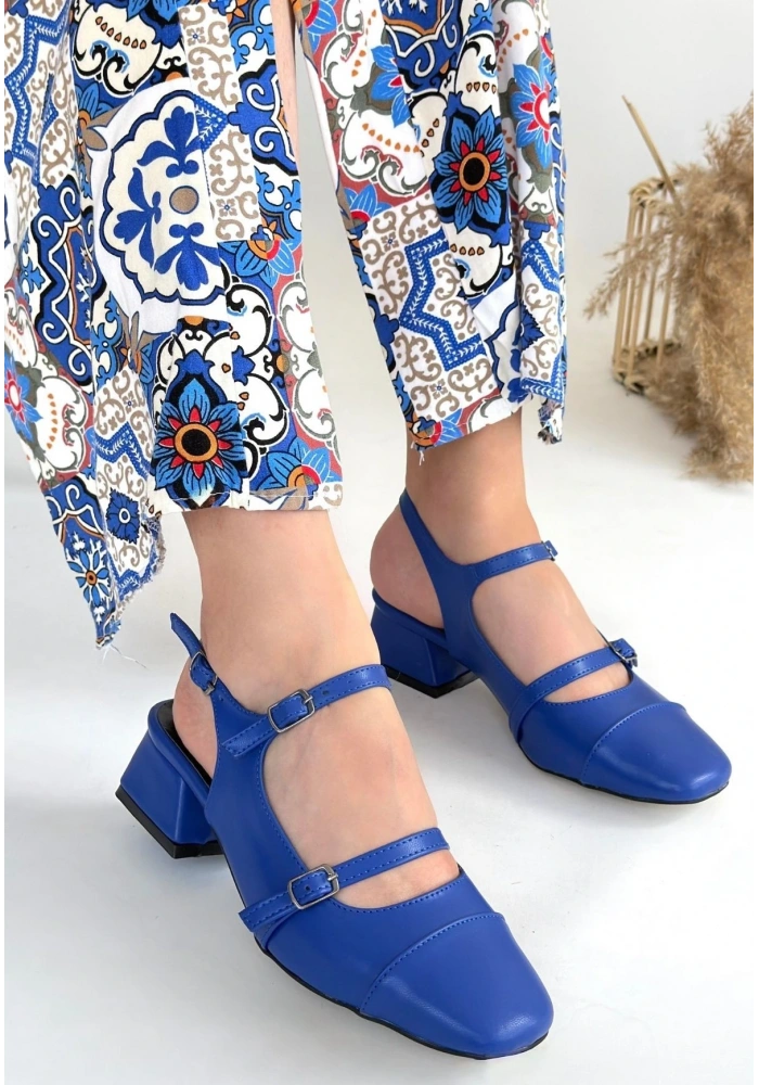 Doran Mavi Cilt Topuklu Ayakkabı