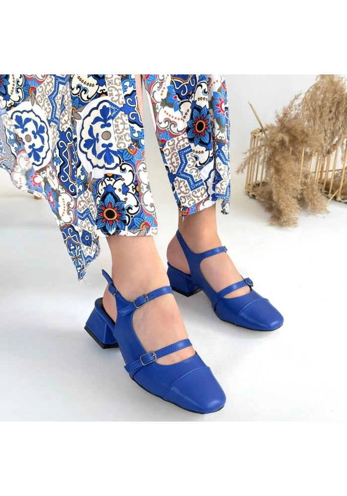 Doran Mavi Cilt Topuklu Ayakkabı