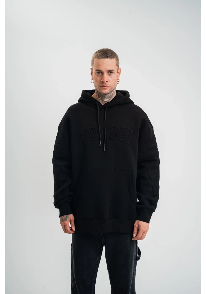 Double Oversize Kapşonlu Nakışlı SweatShirt - Siyah