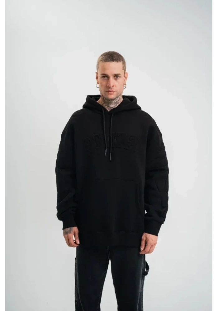Double Oversize Kapşonlu Nakışlı SweatShirt - Siyah