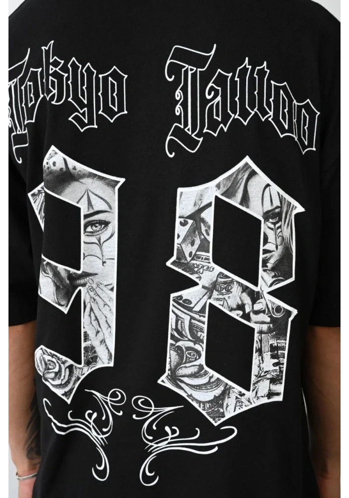 Erkek Kısa Kol Yazlık Tişört Bisiklet Yaka Baskılı Oversize T-Shirt - Siyah