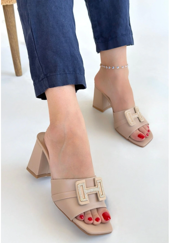 Erew Bej Cilt Topuklu Terlik