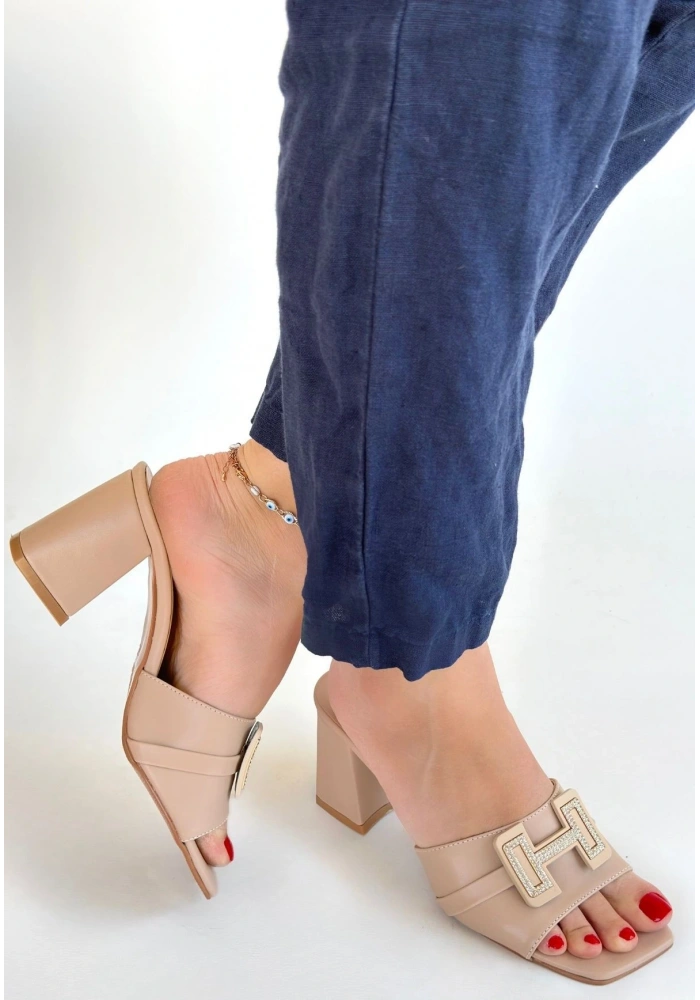 Erew Bej Cilt Topuklu Terlik