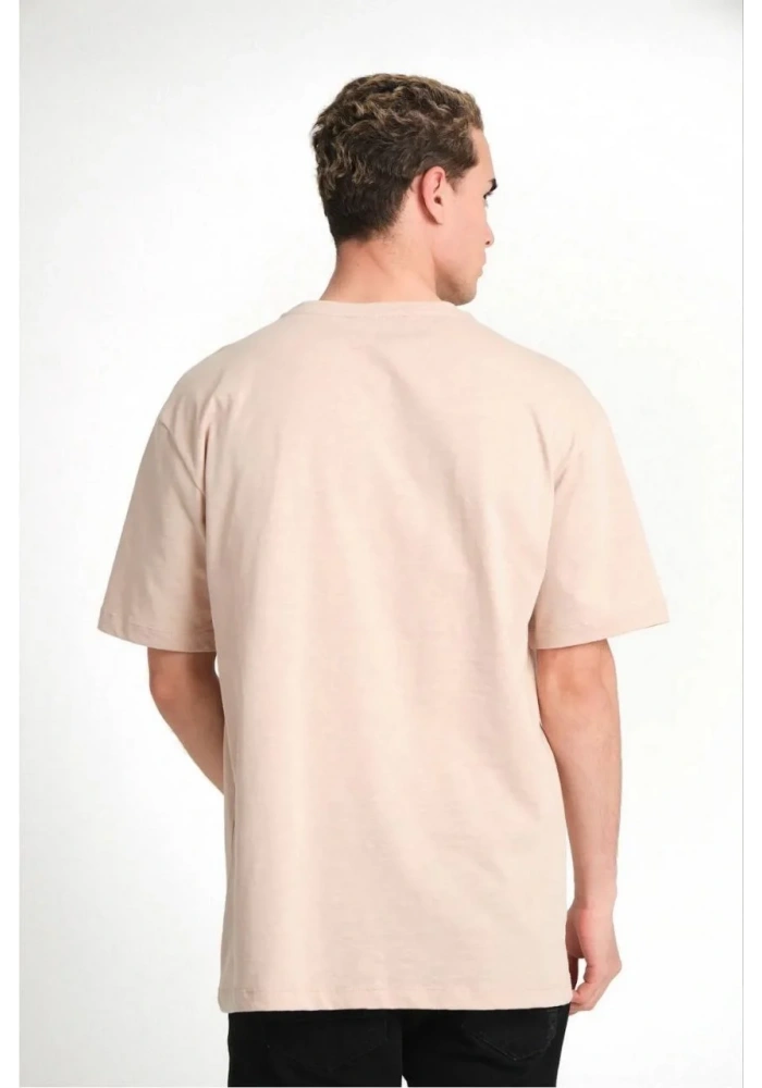 Erkek 24/1 Düz A Kalite Oversize T-shirt - Bej