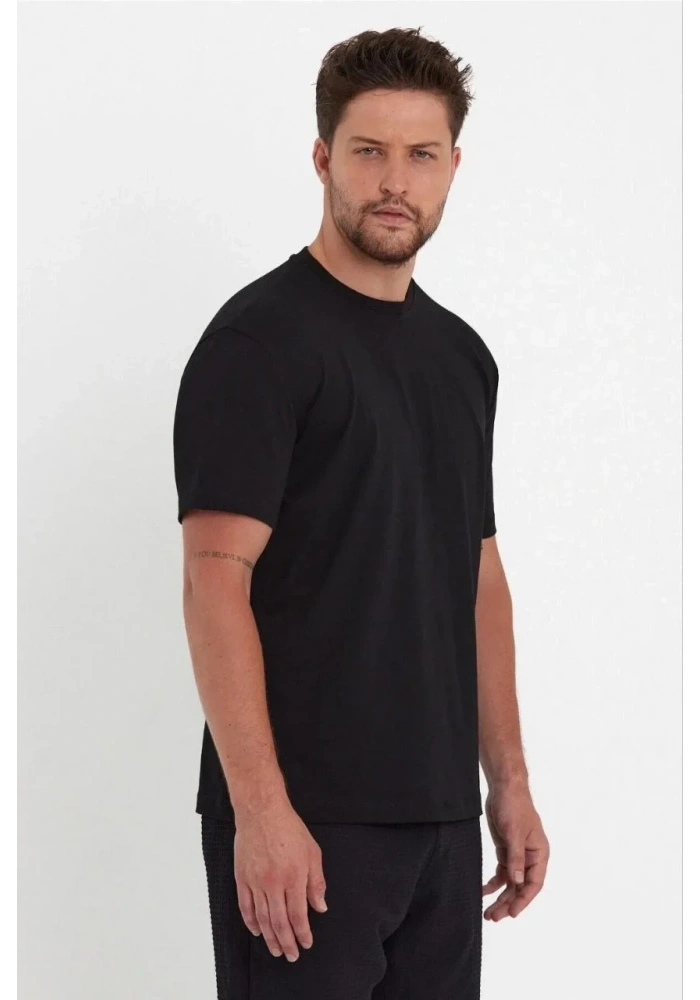 Erkek 24/1 Düz A Kalite Oversize T-shirt - Siyah