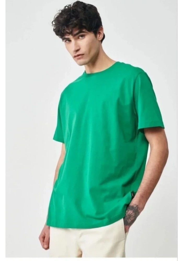 Erkek Düz A Kalite Pamuklu Penye T-shirt- Yeşil